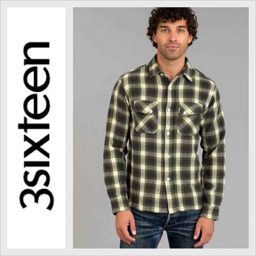 NWOT 3sixteen Crosscut Flannel shaggy emerald anniversary heavyweight Shirt M